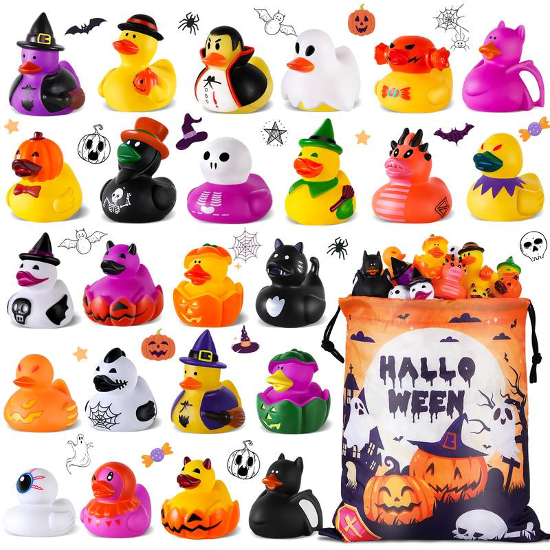 24 Pack Halloween Rubber Ducks with a Bag, Halloween Party Favors Halloween Basket Stuffers, Bath Toys for Kids, Goodie Bag Fillers, Halloween Ducks for Jeep, Exchange Gifts for Girls Boys