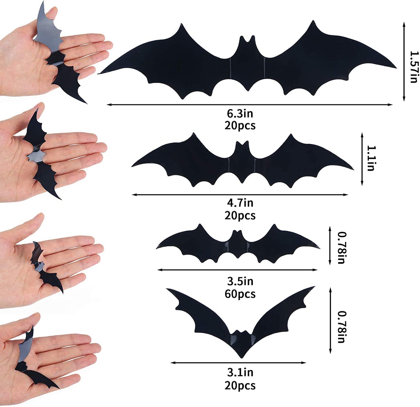 Bats Wall Decor, 120 Pcs 