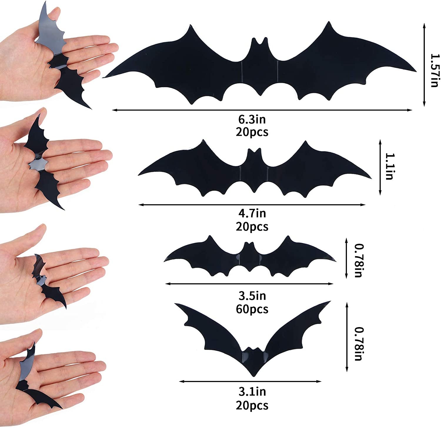 Bats Wall Decor, 120 Pcs 